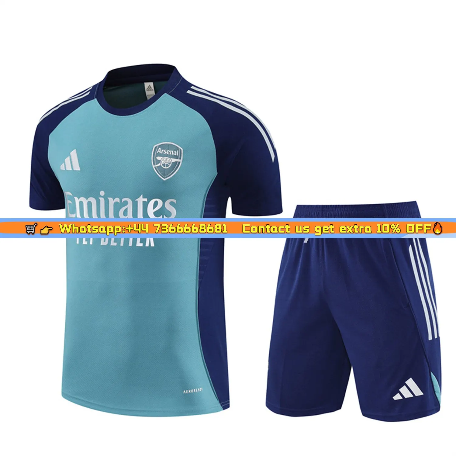Arsenal 25-26 Short-Sleeve Training Set - Green Top and Deep Blue Shorts