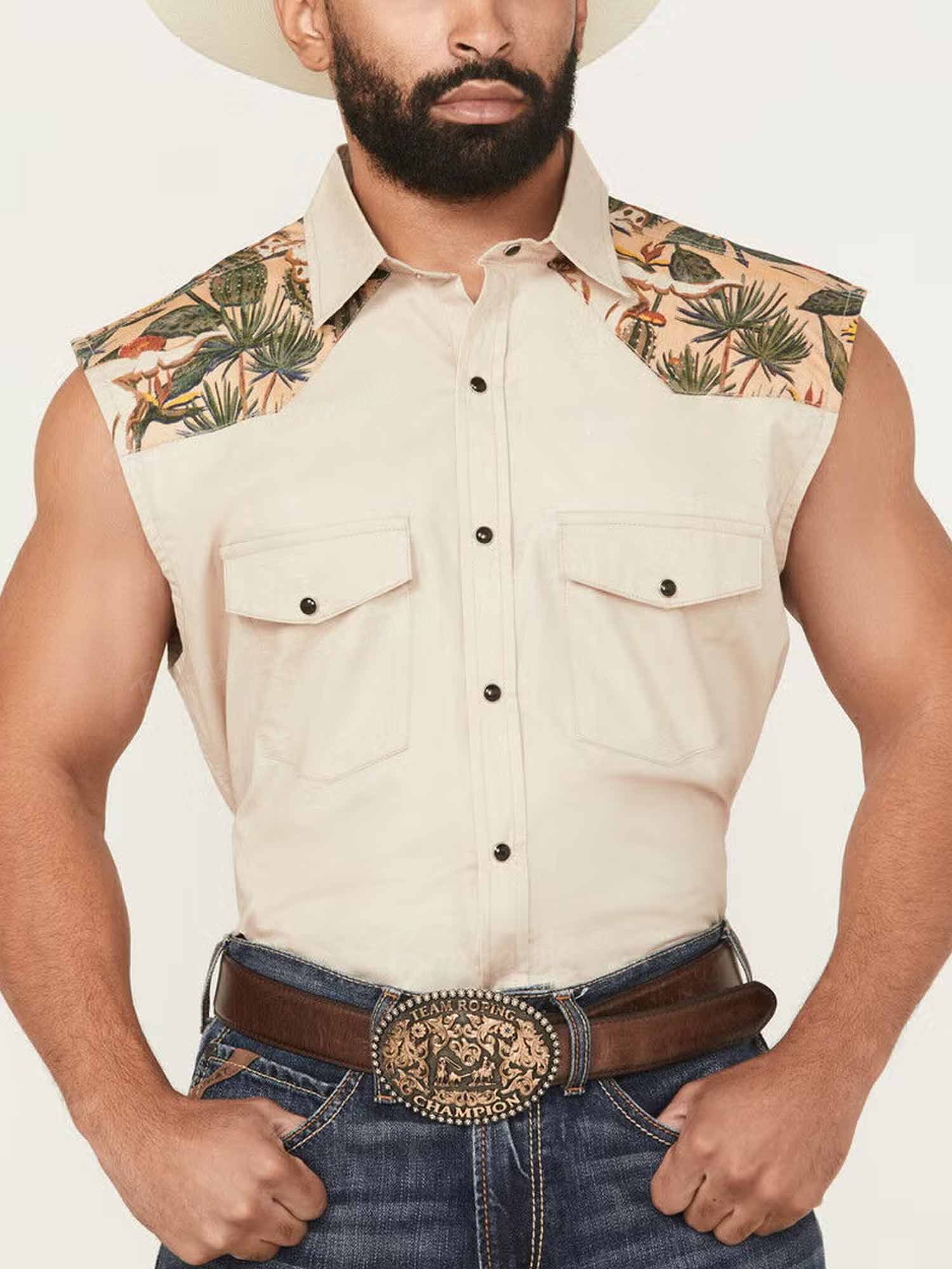 Desert Cactus Western Cowboy - Men's 100% Cotton Sleeveless Shirt