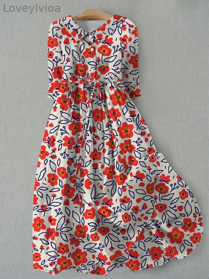 Women's Woven Abstract Floral Print Lace-Up Dress