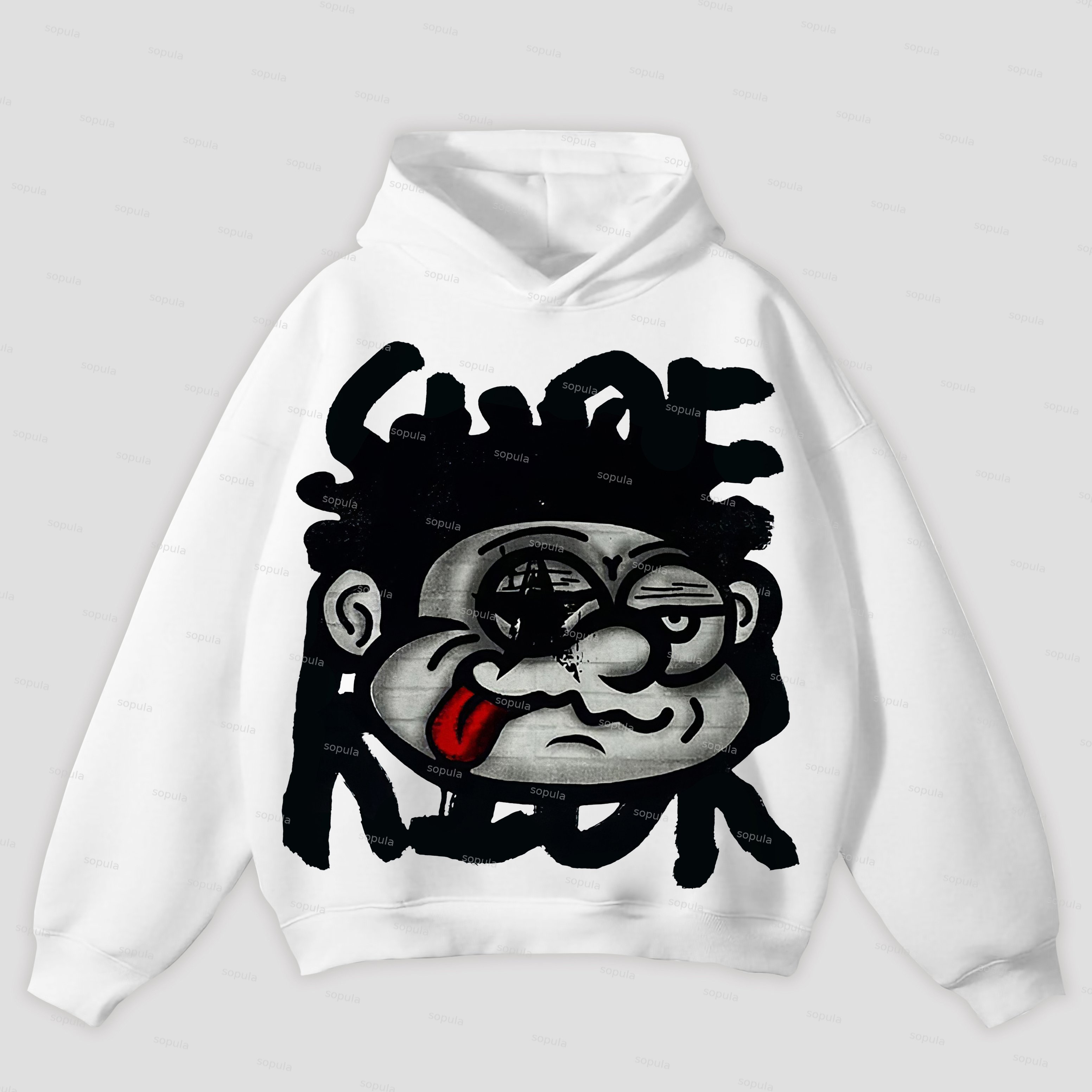 Sopula Vintage Big Face Graphic Simple Pocketless Hoodie