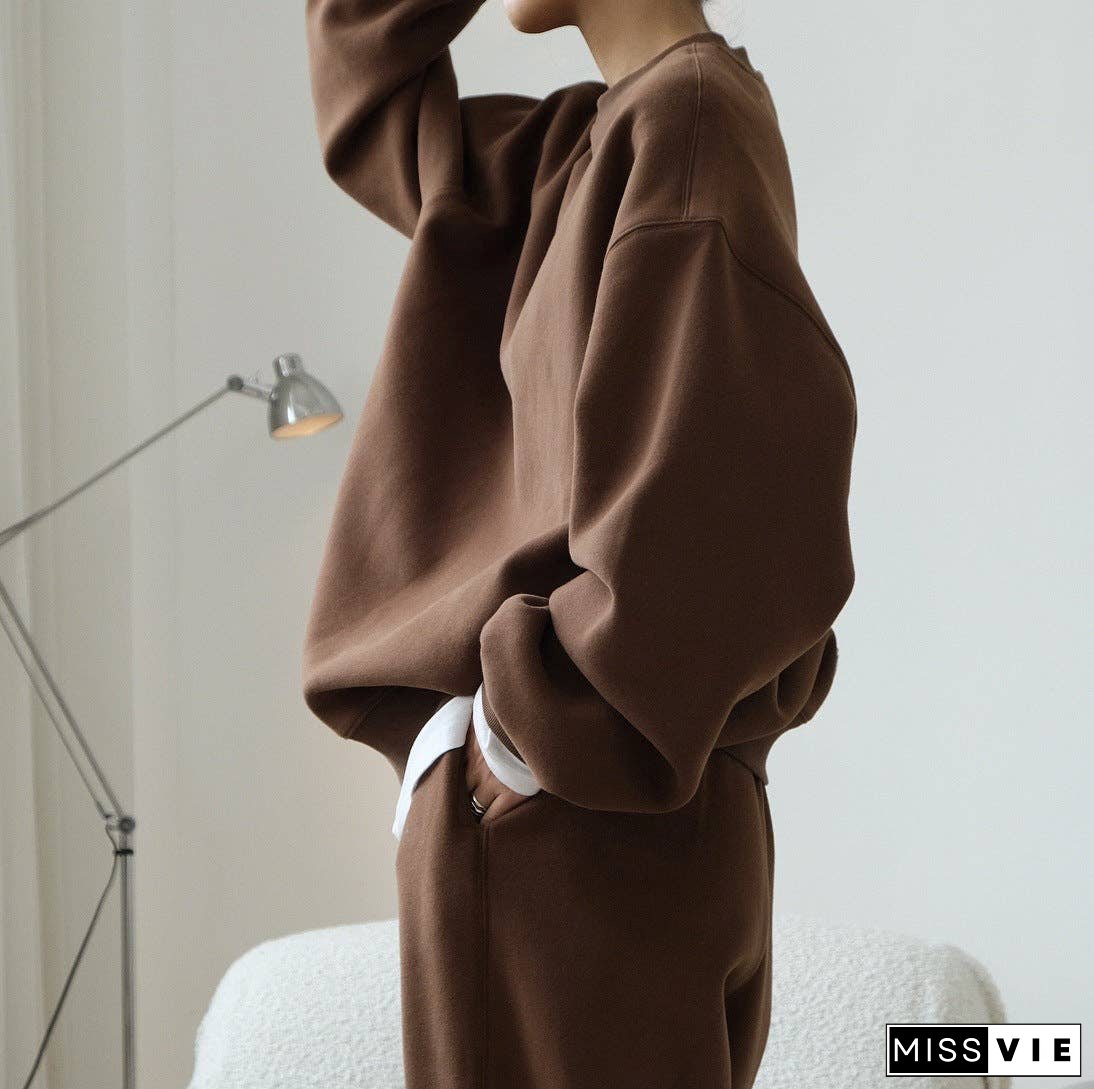 Simple Velvety Loose Solid Colour Hoodie