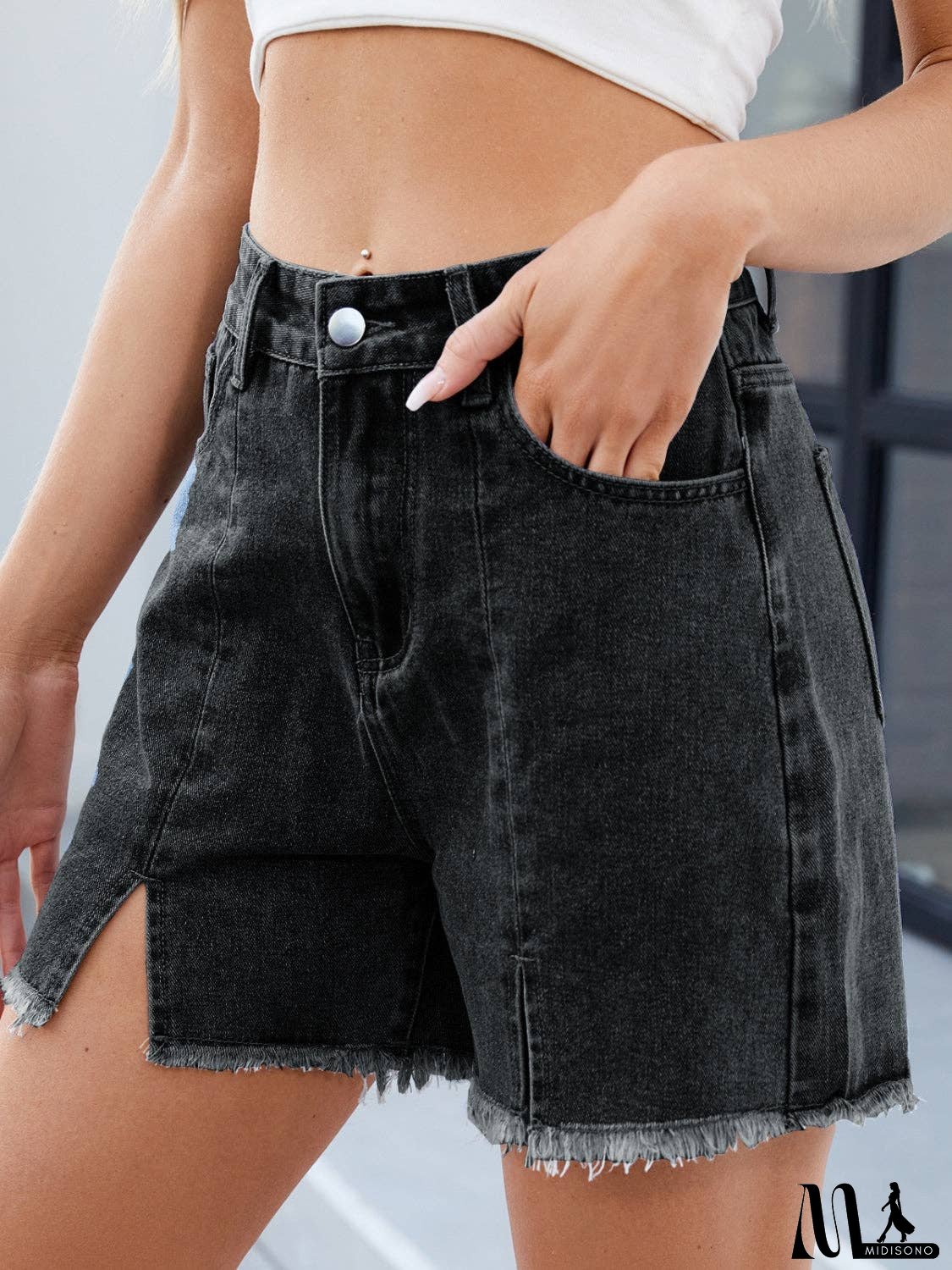 Raw Hem Slit Denim Shorts