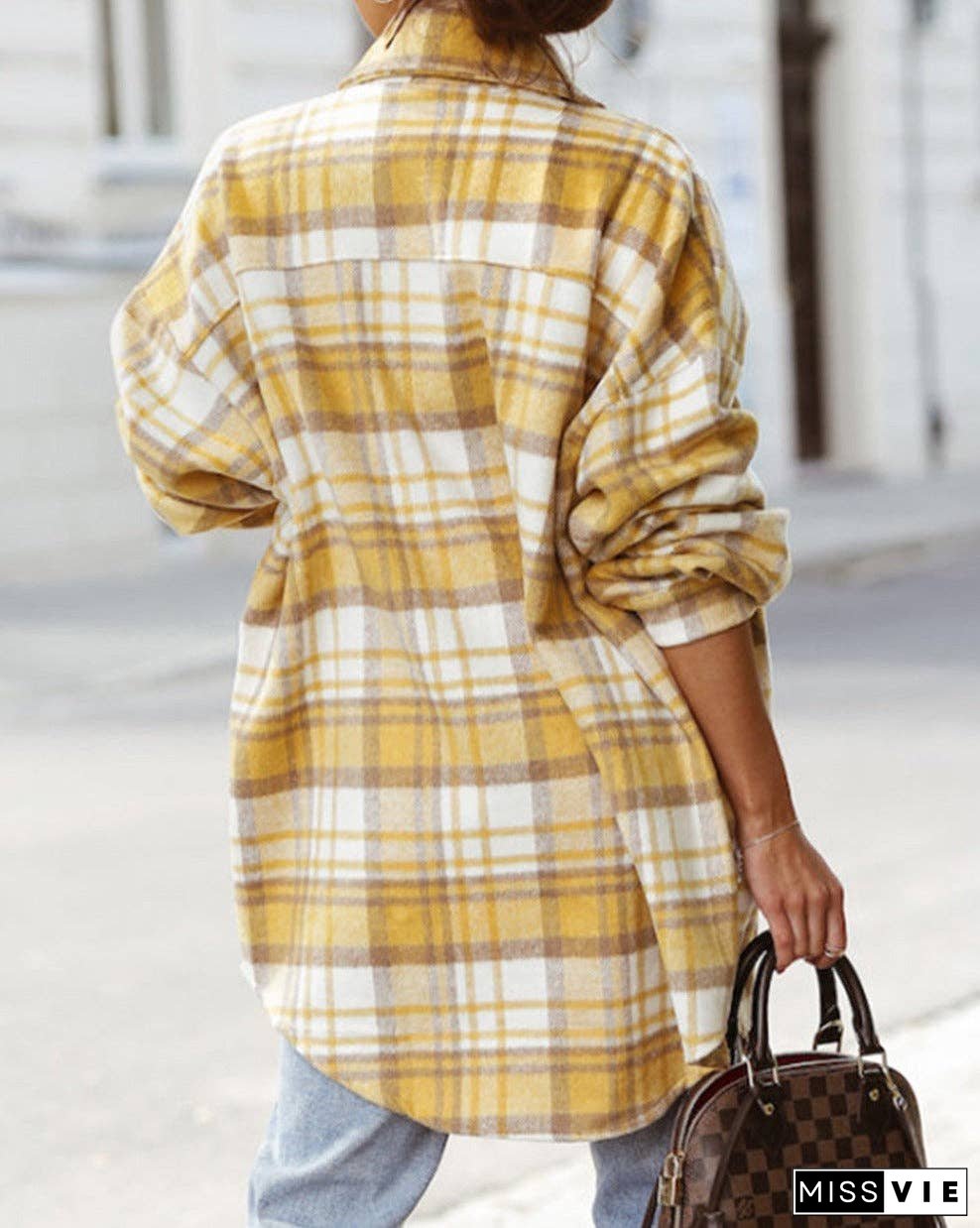 Plaid Flap Pocket Buttoned Shacket
