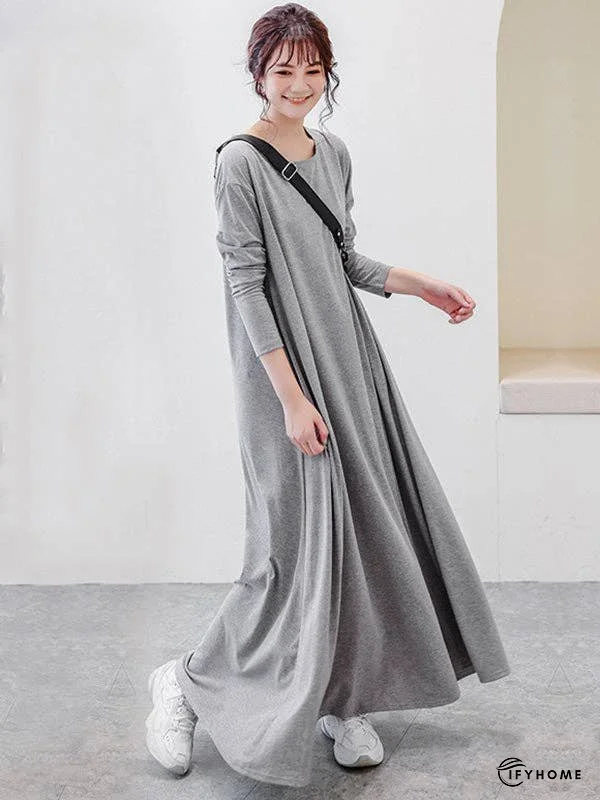 Simple 6 Colors Plus Size Loose Long Sleeve Casual Dress | IFYHOME
