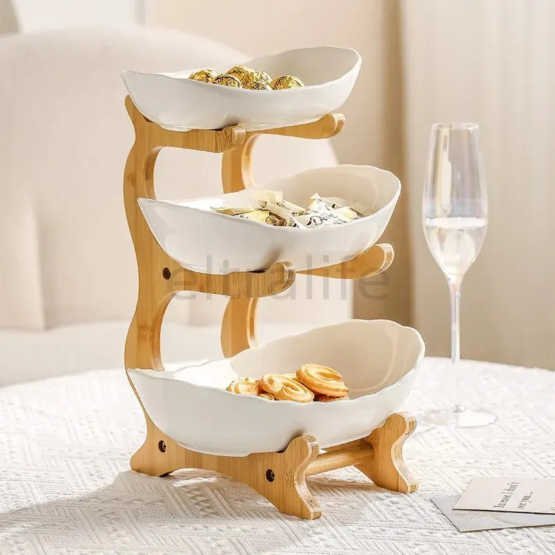 Minimalist-style dessert stand, multi-layer bamboo and wood fruit tray, cookie and snack rack eltralife