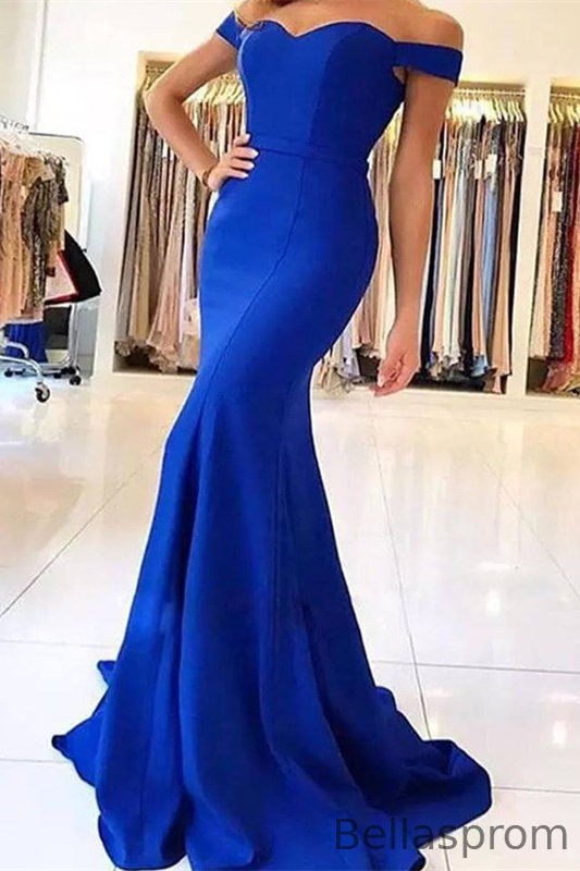 Bellasprom Mermaid Evening Dress Royal Blue Off-the-Shoulder Bellasprom