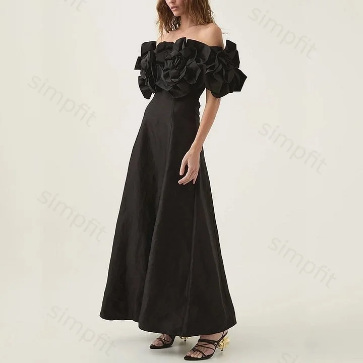 Simpfit French Lady Maxikleid mit Blumenstickerei und einer Schulter