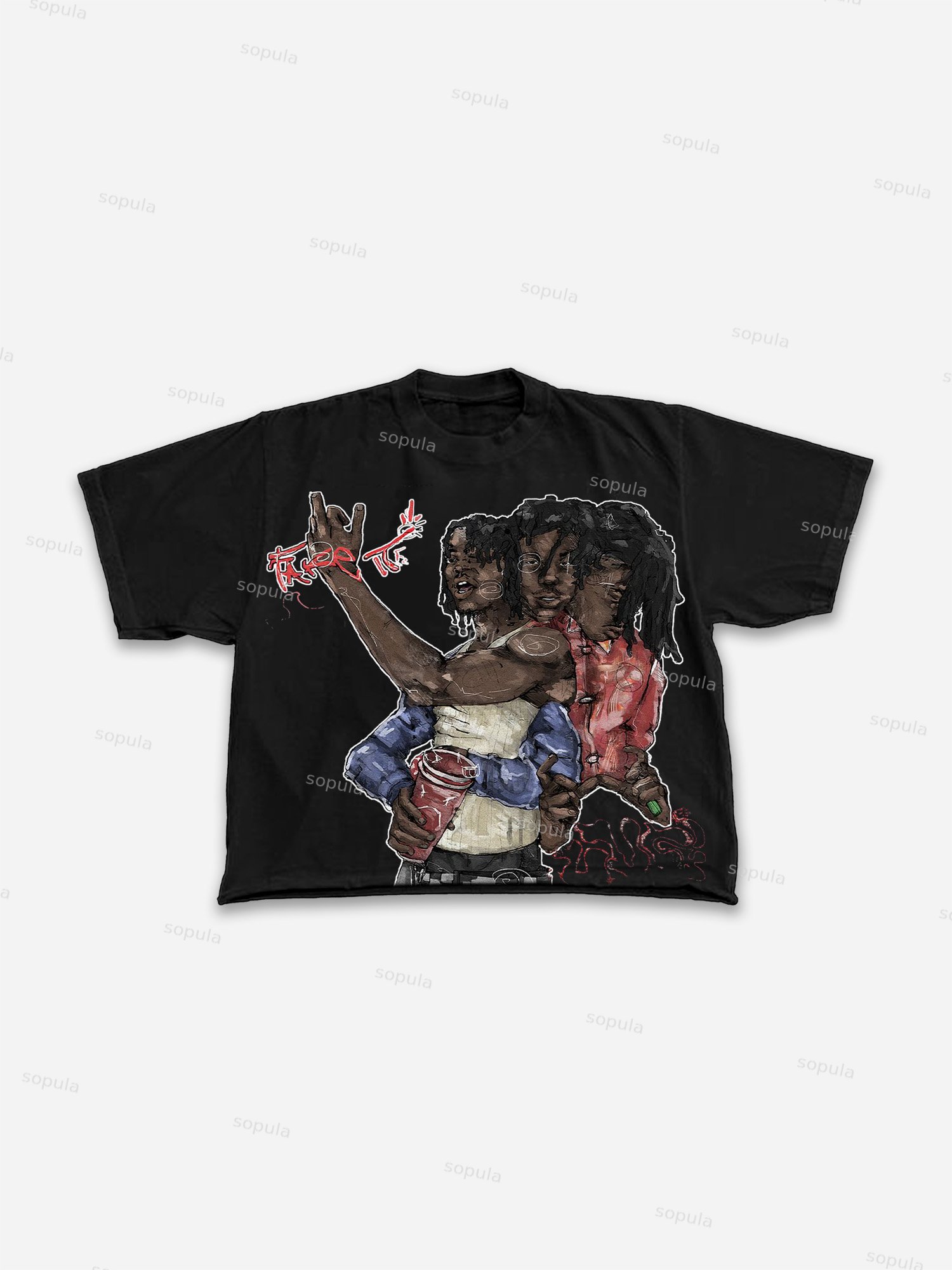 Cartoon Street Boy Print Cropped T-shirt