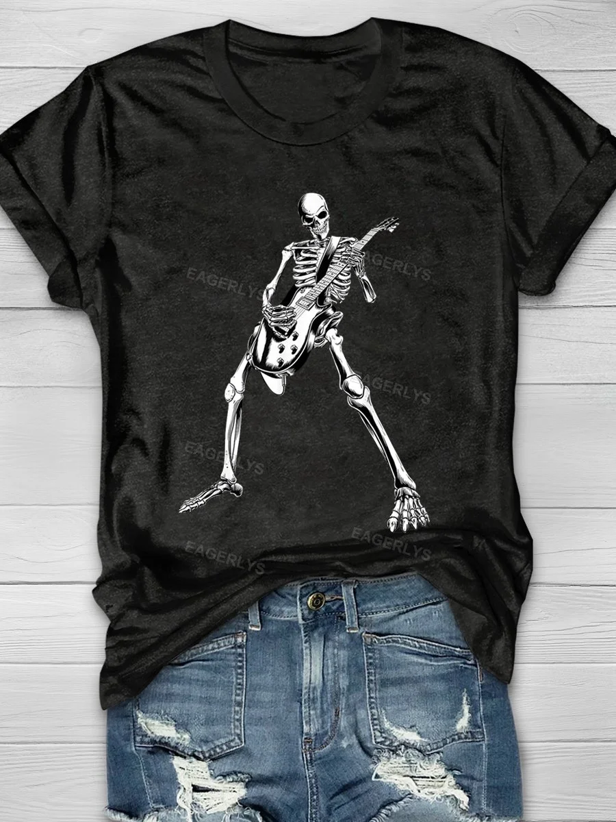 Eagerlys  Guitar Skull Short Sleeve T-shirt Eagerlys