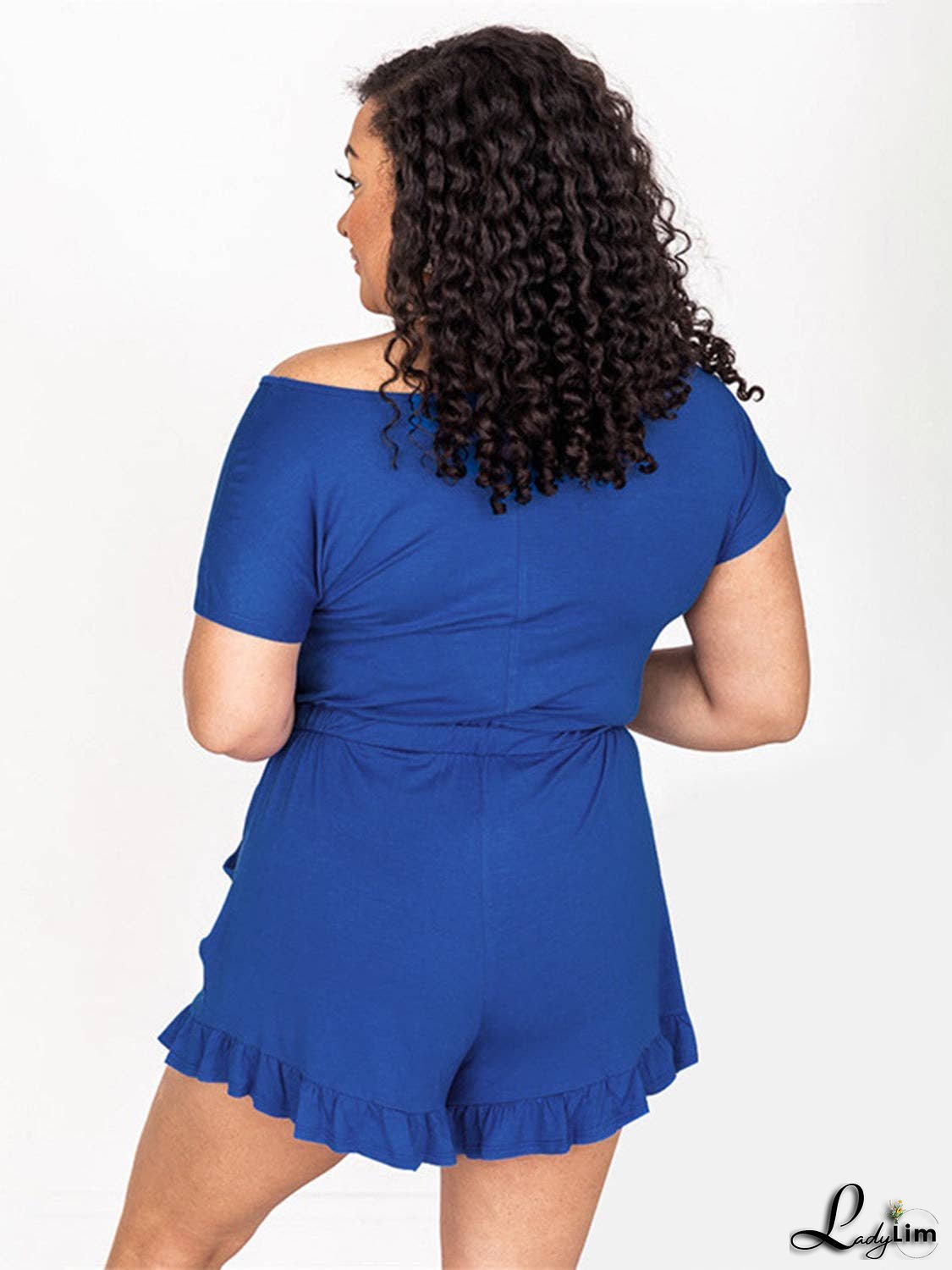 Ruffled Boat Neck Short Sleeve Romper