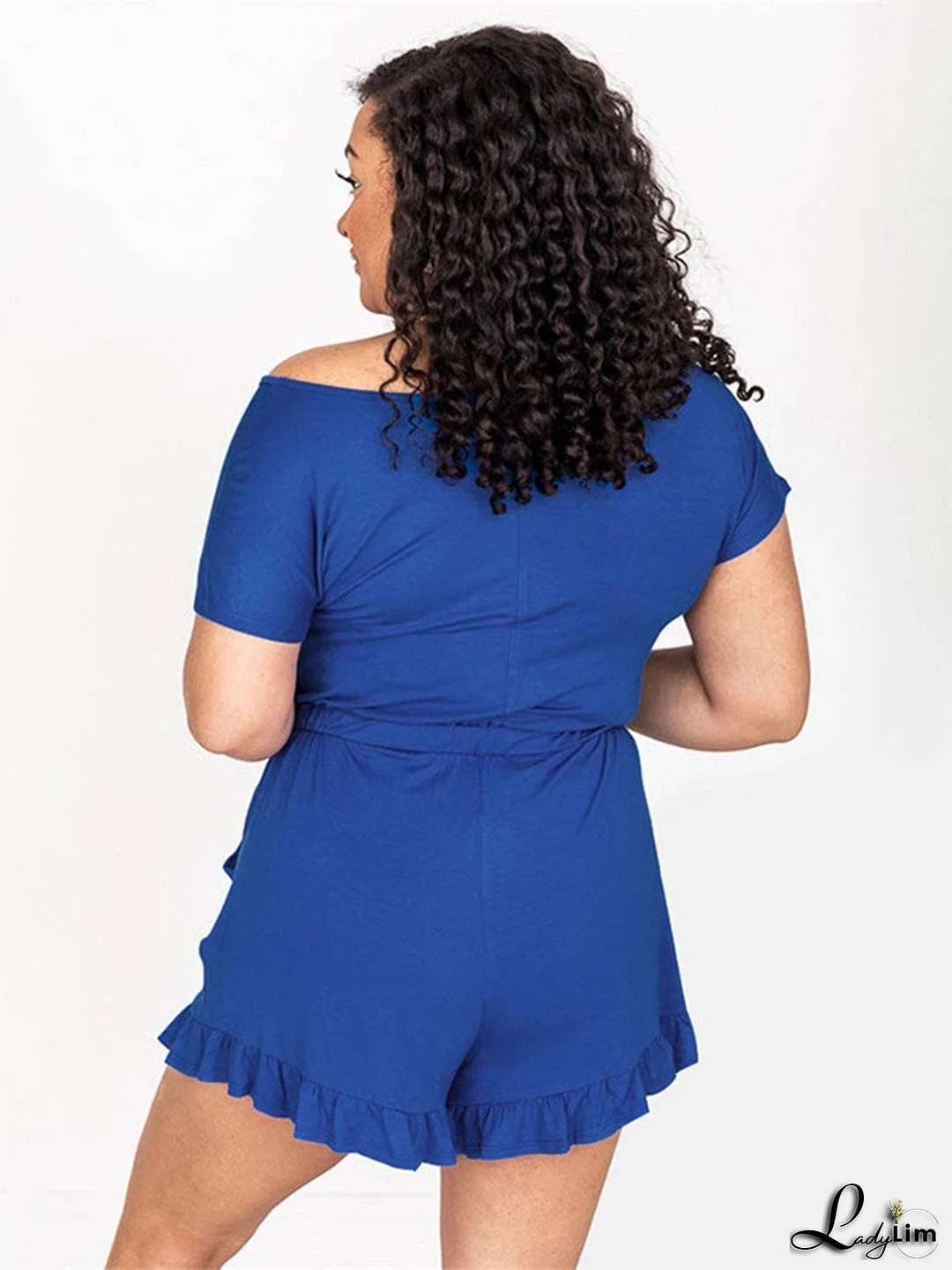 Ruffled Boat Neck Short Sleeve Romper