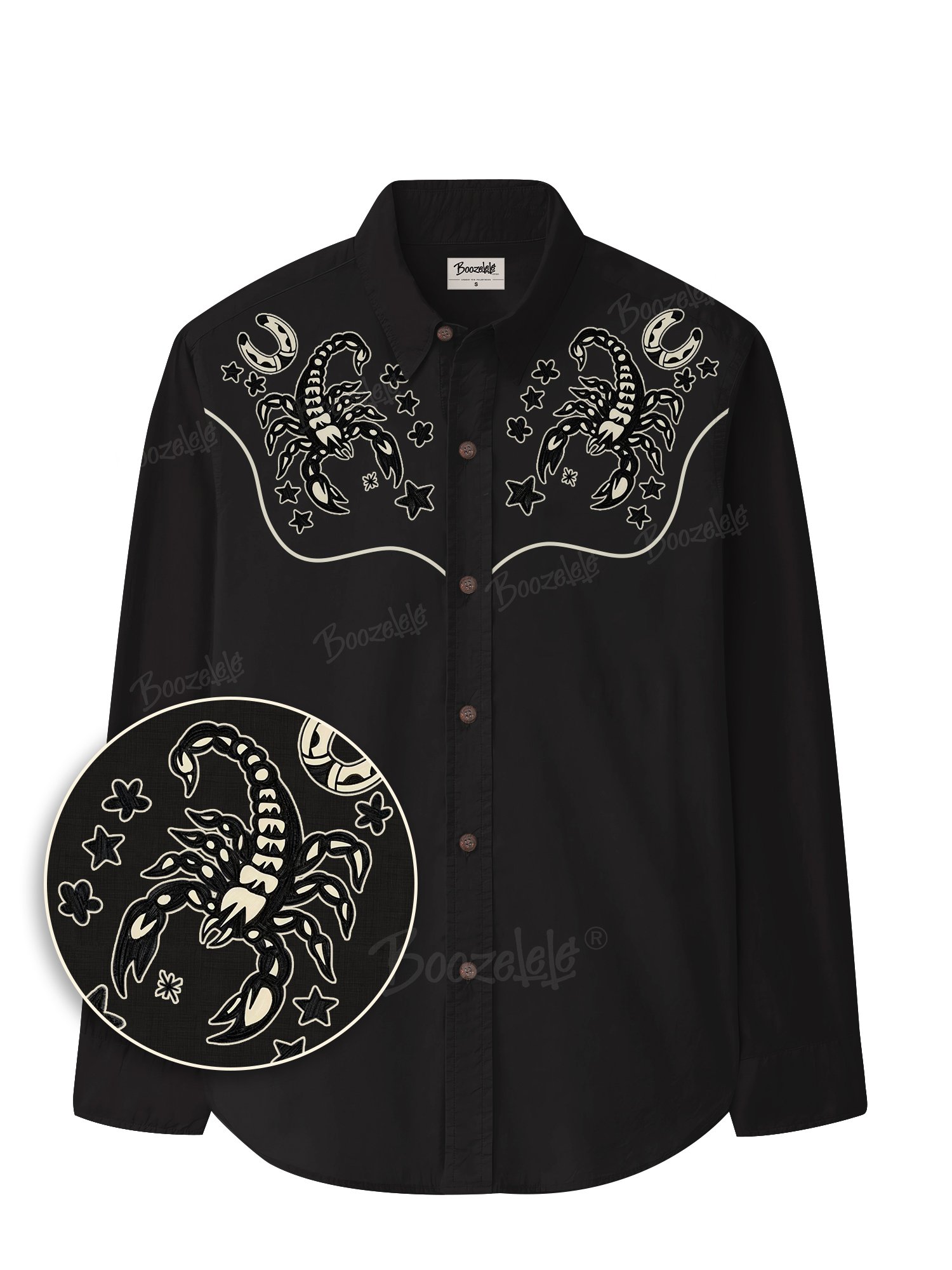 【Embroidery】Horseshoes And Scorpions - 100% Cotton Long Sleeves Shirt