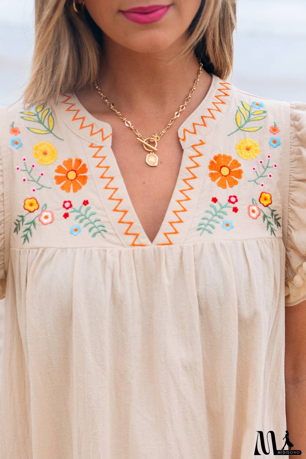 Floral Embroidered Ruffle Sleeve Spring Dress