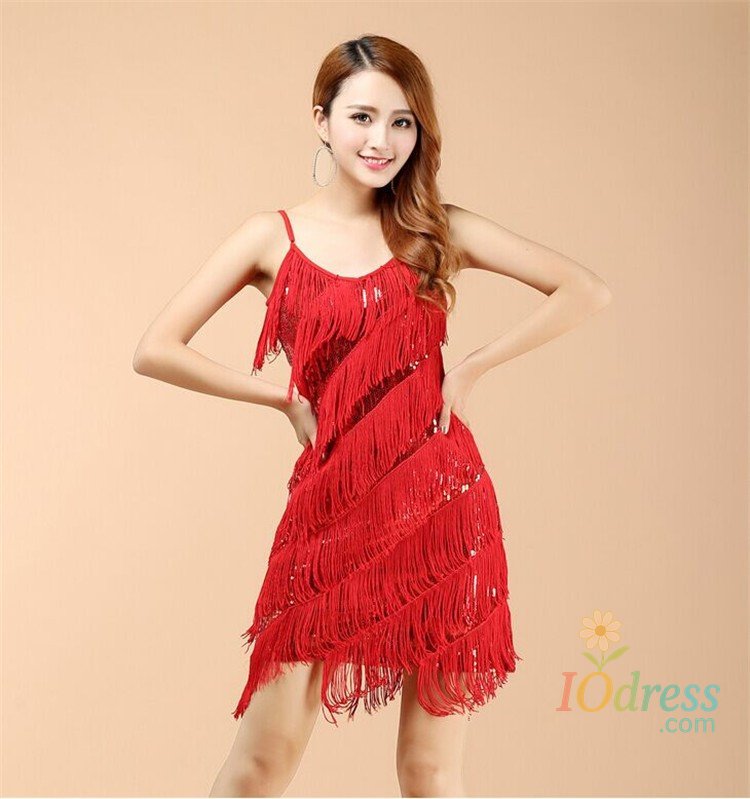 IO Dress Womens Shiny Sequins Fringe Latin Dance Dress Samba Tango Latin Dance Wear Adults Female Tassel Stage Performance Costume