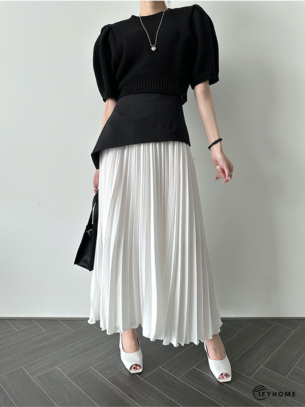 A-Line Loose Contrast Color Pleated Split-Joint Skirts Bottoms | IFYHOME