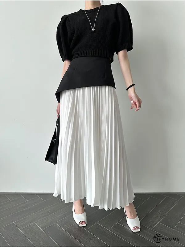 A-Line Loose Contrast Color Pleated Split-Joint Skirts Bottoms | IFYHOME
