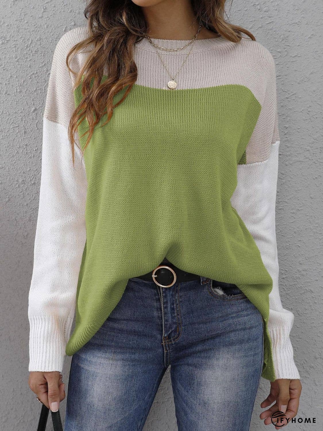 Color Block Round Neck Sweater | IFYHOME