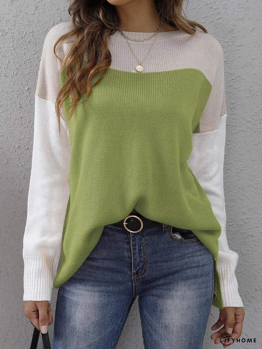 Color Block Round Neck Sweater | IFYHOME
