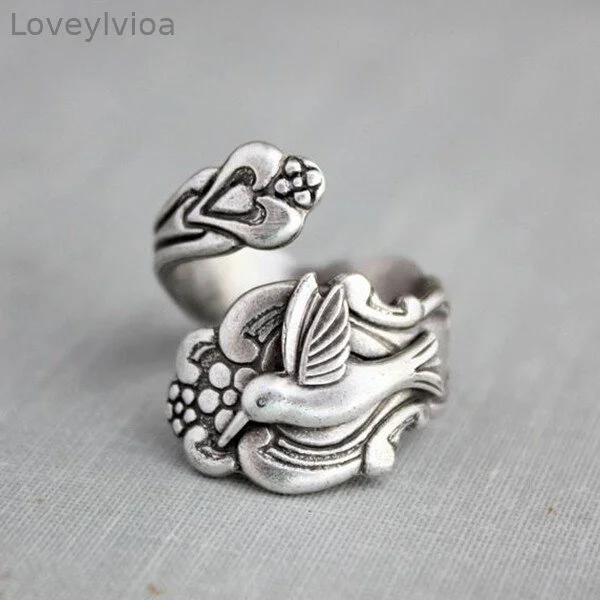 Vintage Silver Hummingbird Spoon Ring