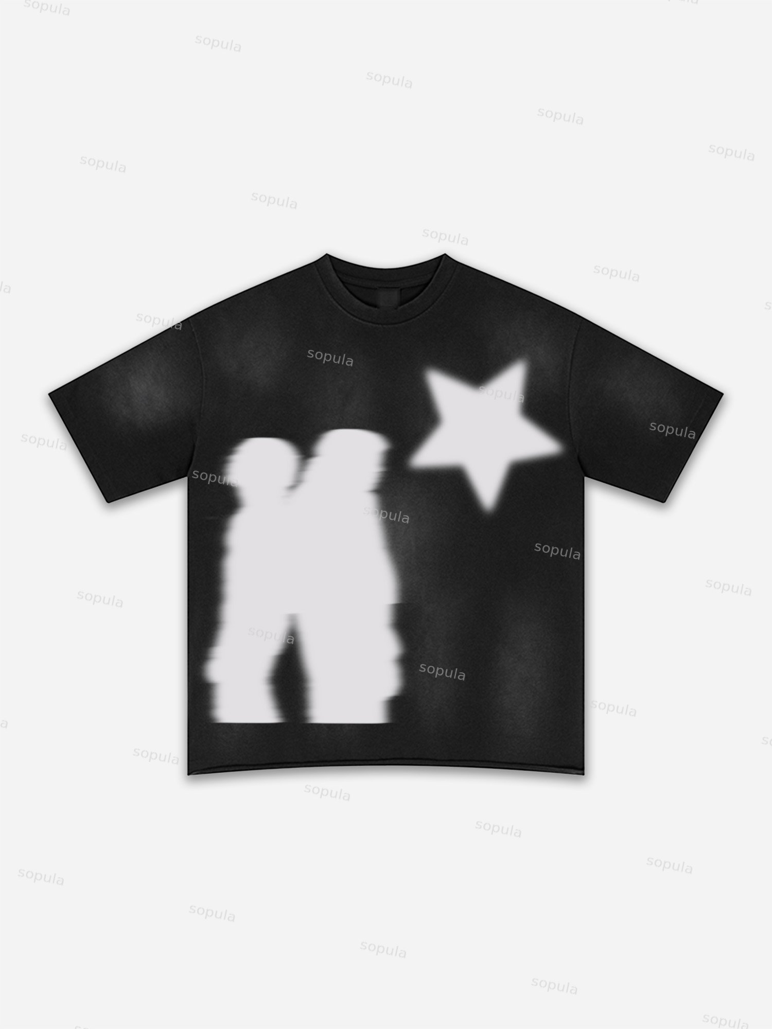 Casual Virtual Shadow Graphic Washed T-shirt
