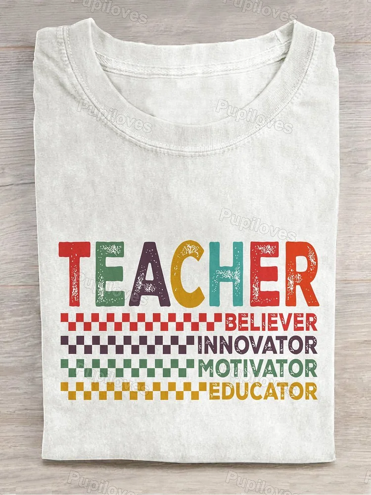 Pupiloves Pupiloves  Teacher Casual Print T-shirt