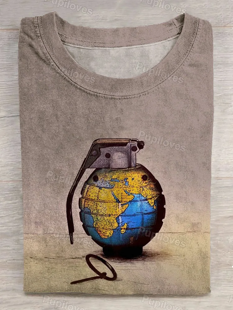 Pupiloves Pupiloves  Unisex Earth Grenade Abstract Print T-Shirt