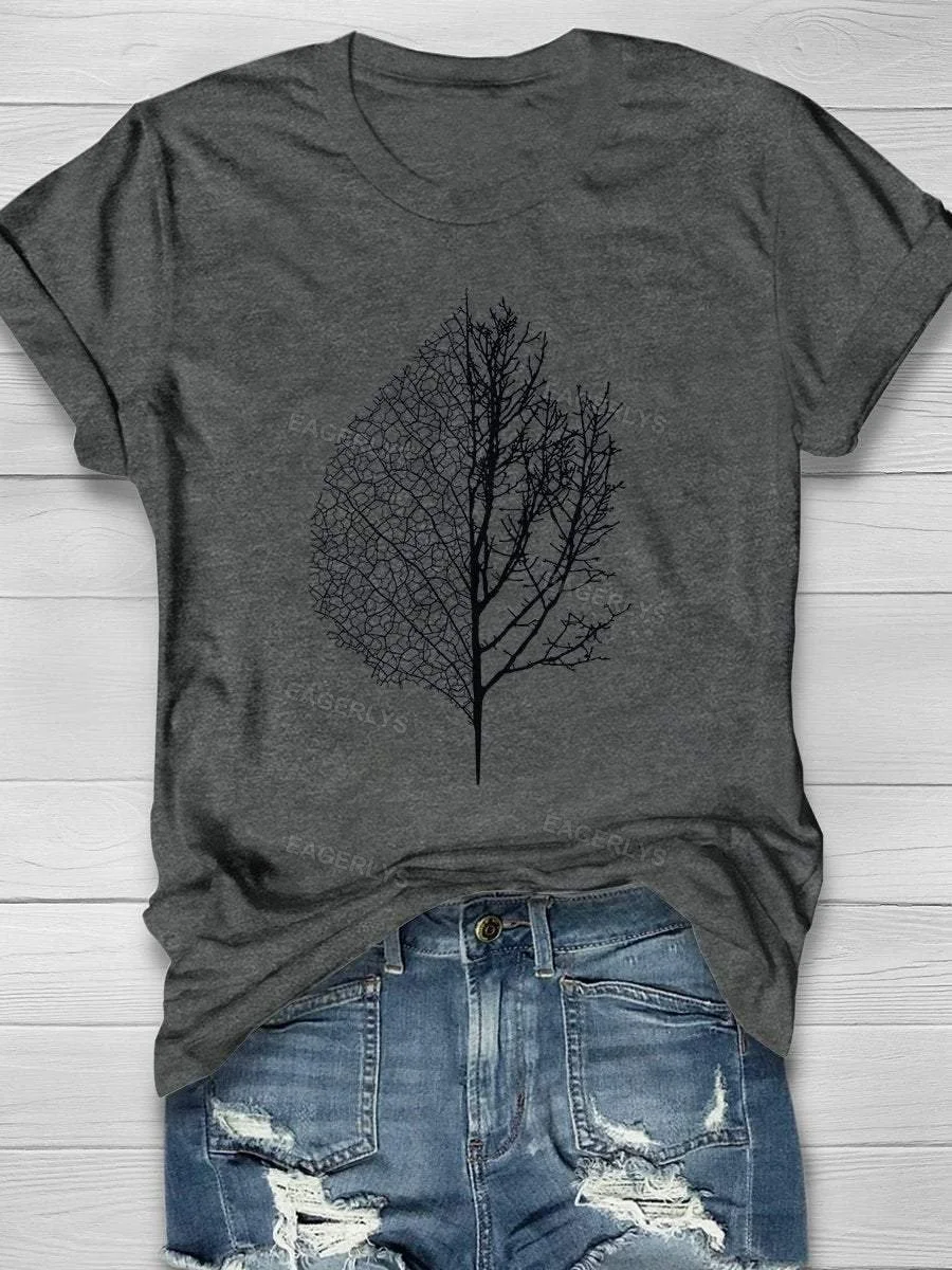  Eagerlys   Leaf & Tree Forest Print Short Sleeve T-shirt Eagerlys