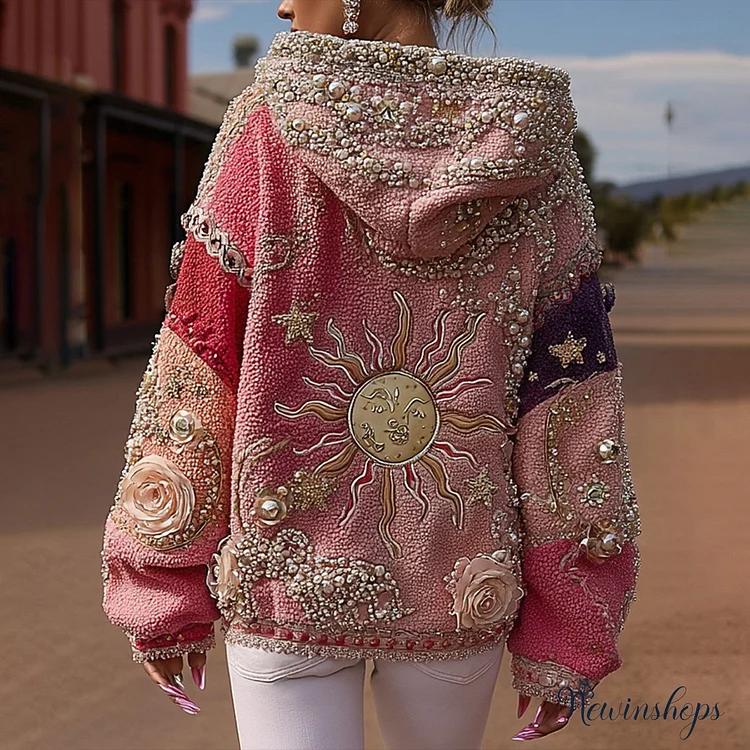 Star Moon Pearl Embroidered Hoodie