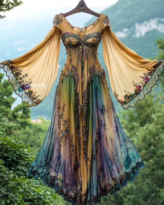 Summer Vacation Ruffle Lace Contrast Color Maxi Dress ec19