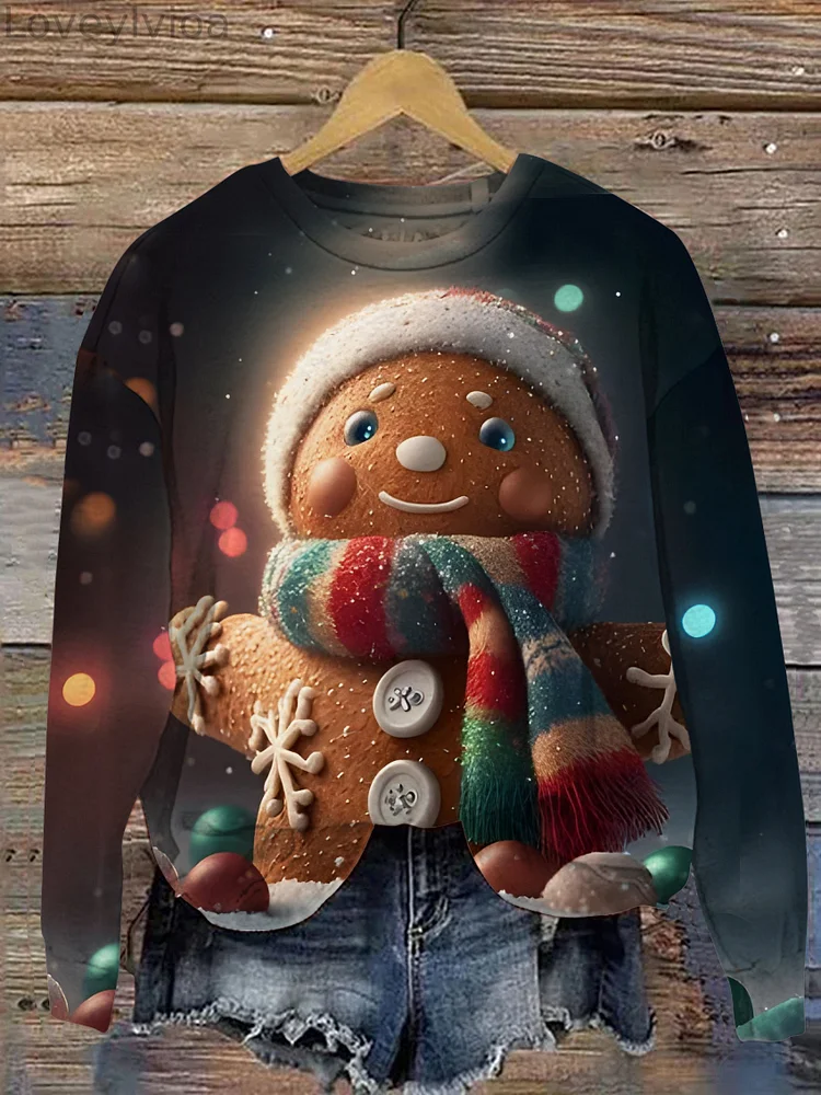 Christmas Cute Crispy Gingerbread Print Casual  Sweatshirt