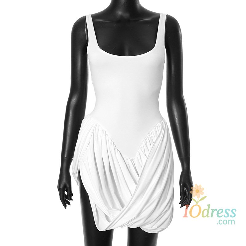 IO Dress New summer style long skirt sexy spicy girl solid color basic waist fold irregular vest dress women IO Dress