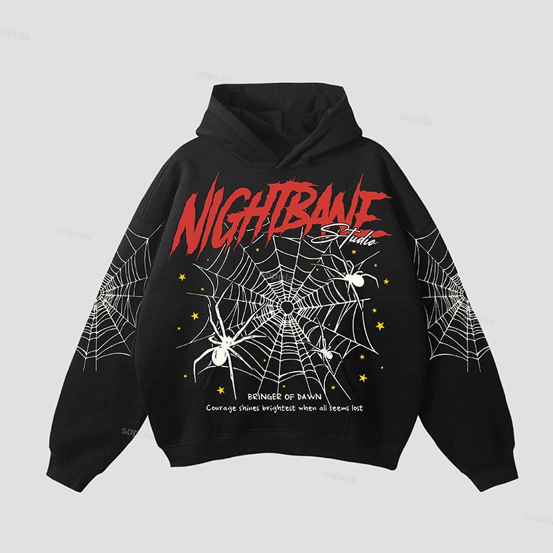 Unisex Men's The Dark Night Bane Spider Web Hell Star Graphic Pocket Hoodie