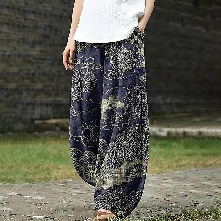 Women's Japanese Art Pocket Loose Casual Pants