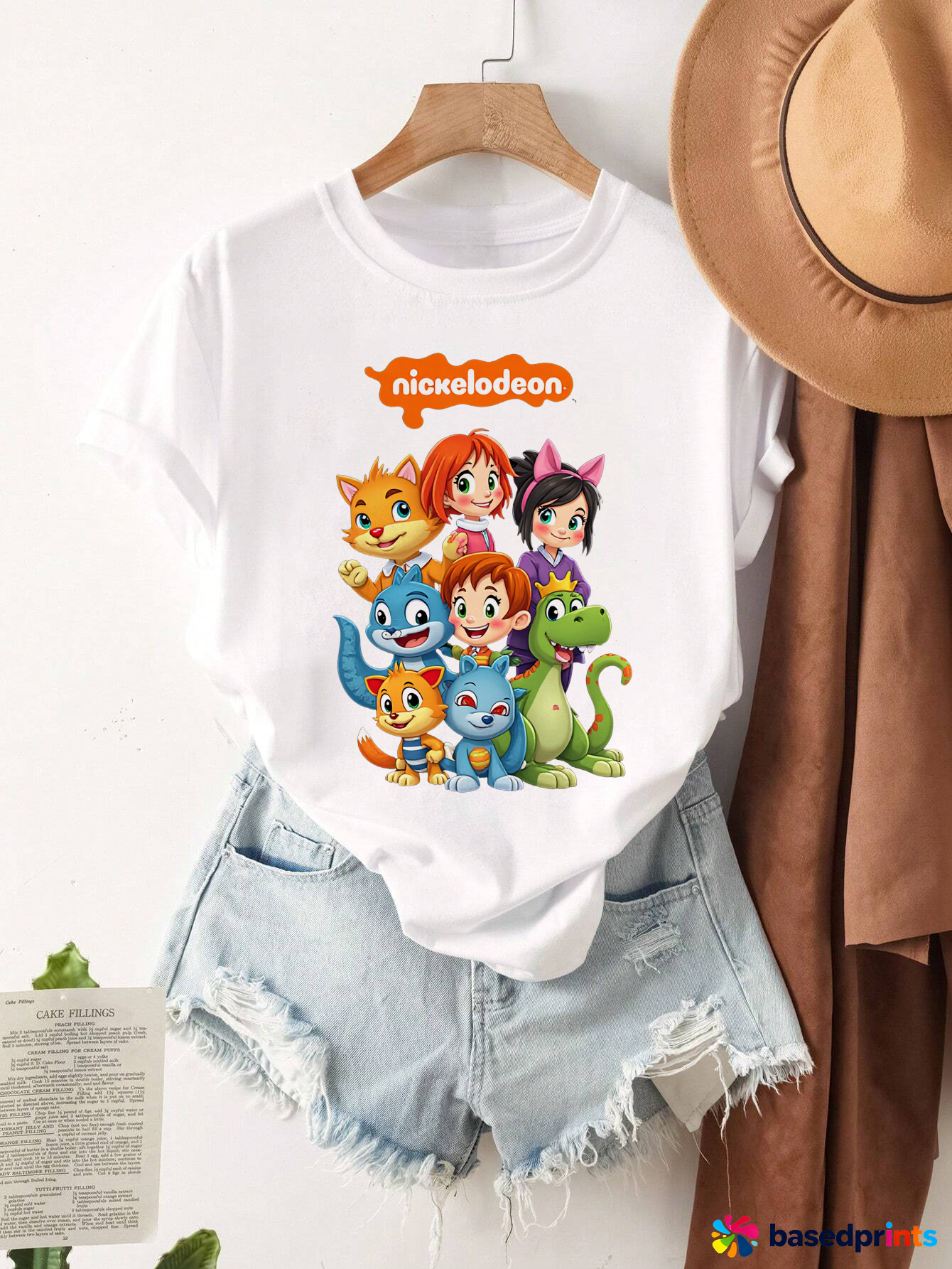 White Nickelodeon T-Shirt Cartoon Characters Print Short Sleeve Summer Casual Tee