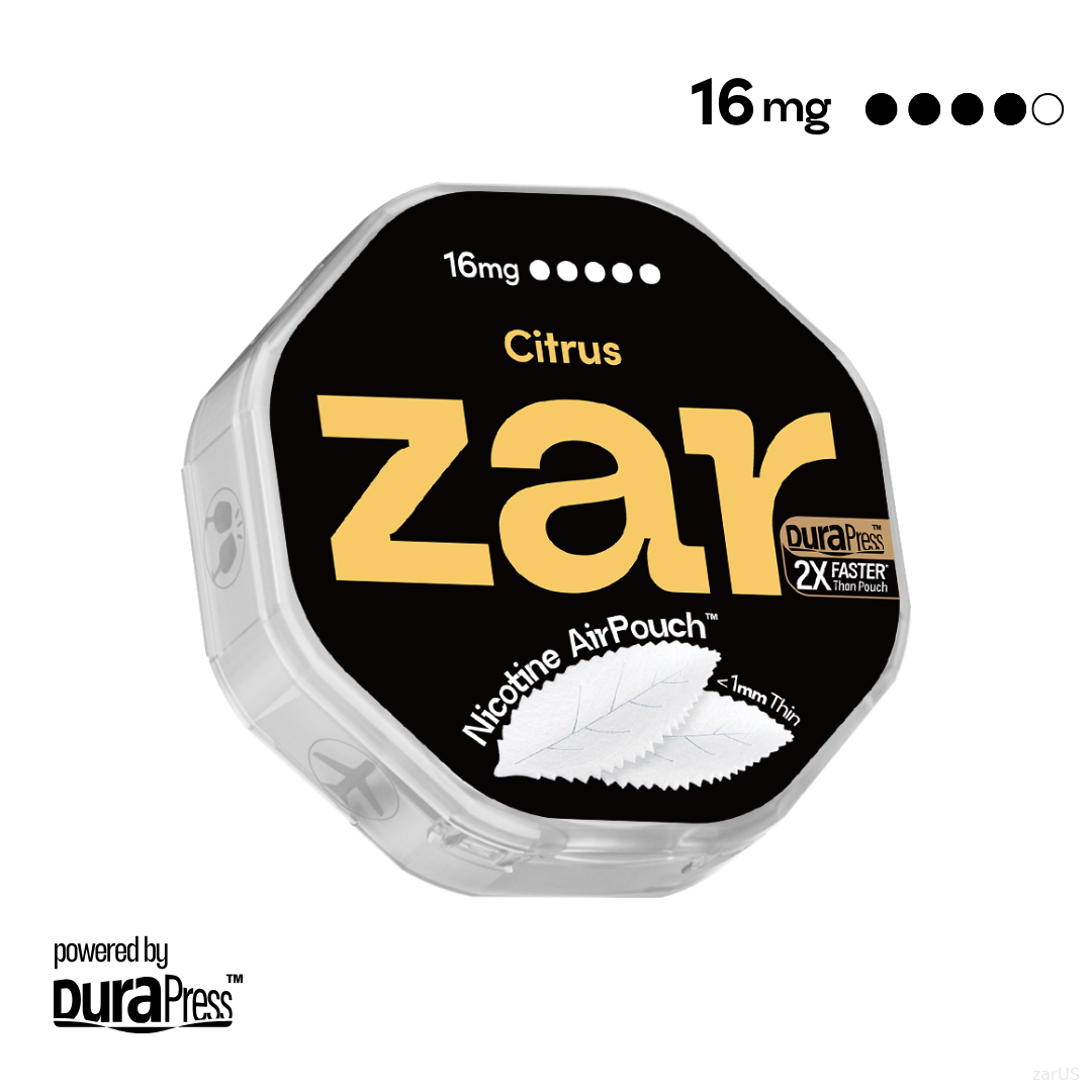 US Buy zar Oral Nicotine AirPouch Citrus Flavor Fruit Flavour 16mg nicotine strengths 20 pcs per can Price USD 4.9 multi-buy up to 30% discount off Authentic flavors zar pouches nicotine strip snus nicotine pouch dosh pouch