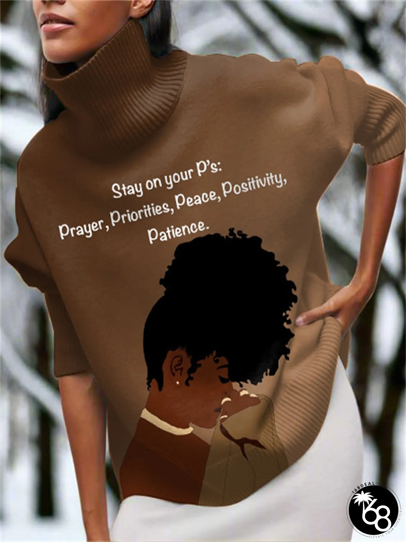 Womens Turtleneck Sweater Featuring Prayer Design Black Woman Quote Casual And Warm Loose | 168DEAL