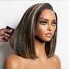 New Glueless Highlight Brown mixed Blonde Hair Straight Bob Wig