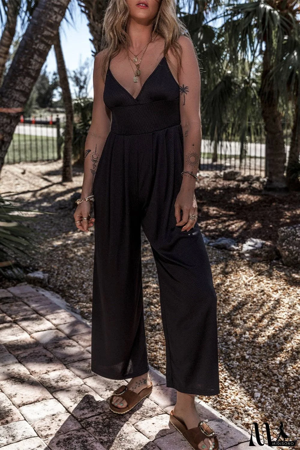 Surplice Spaghetti Strap Wide Leg Jumpsuit