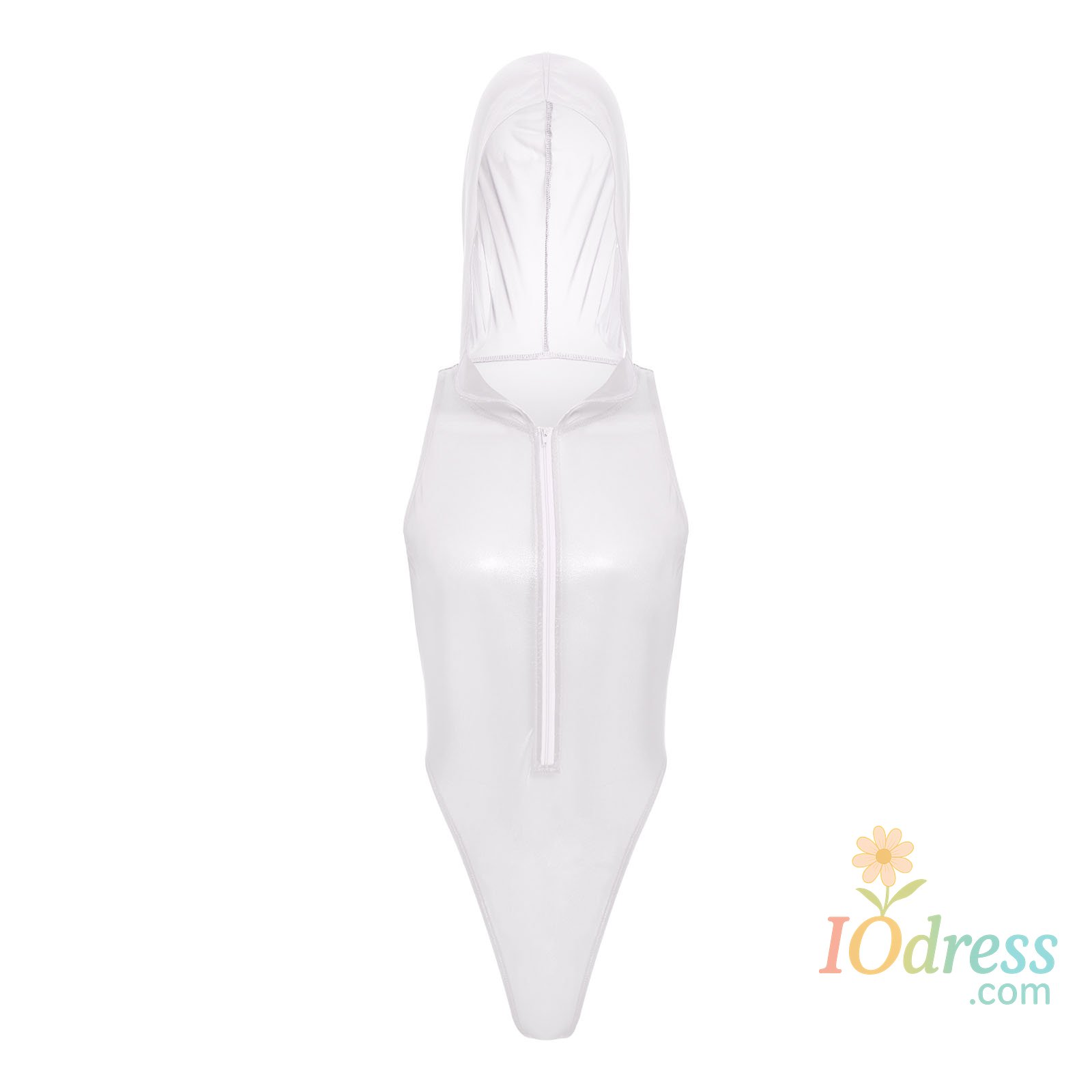 IO Dress Women Front Zipper Glitter Sheer Hooded Jumpsuit See Through Lingerie One Piece Bodysuit swimwear Role Play Underwear Clubwear