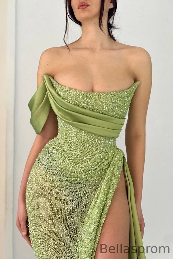 Bellasprom Sage Green Strapless Mermaid Prom Dress with High Split Same As Picture-US2
