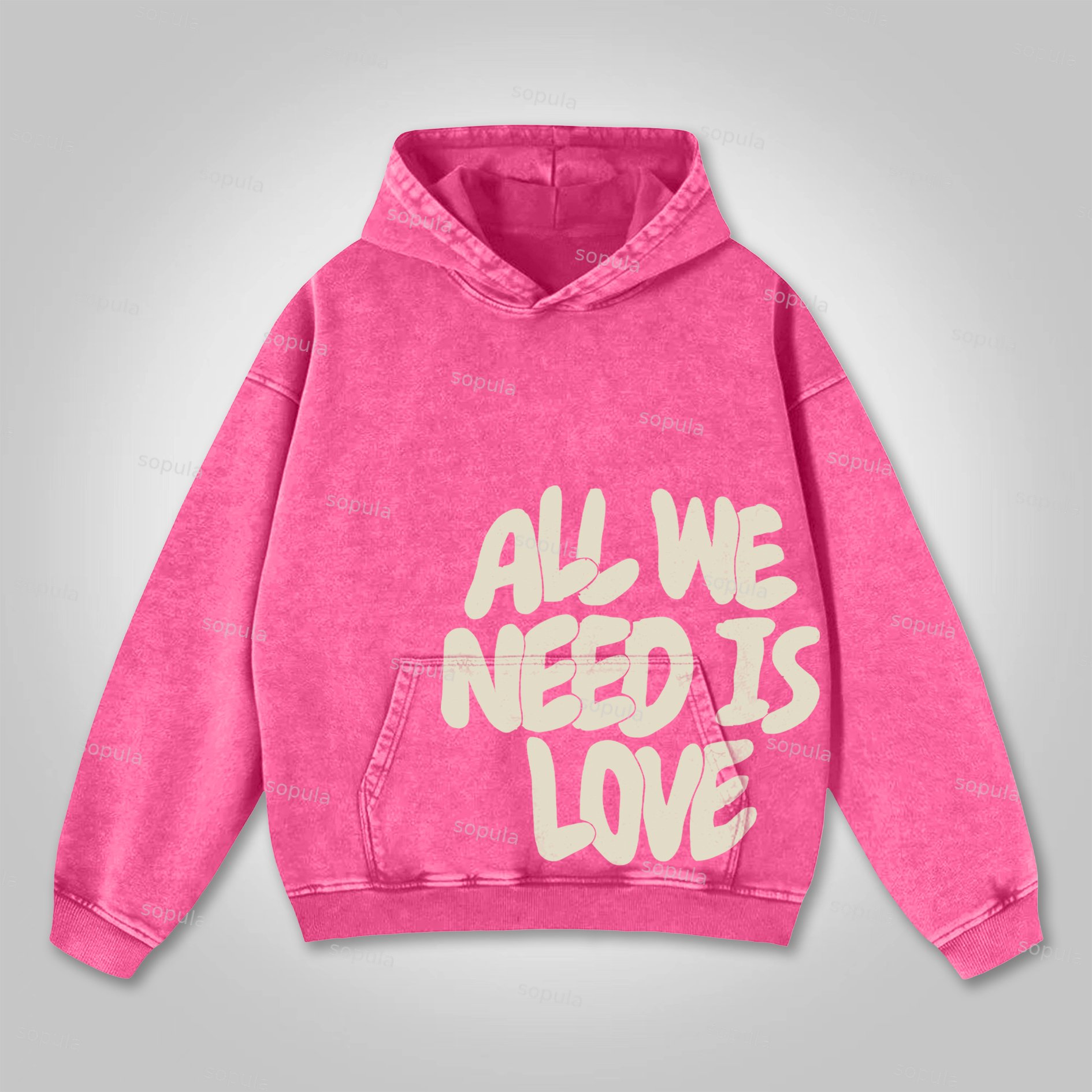 All We Need Is Love Print Pink Washed Hoodie - Sopula｜Premium Graphic Tees & Graphic Clothing