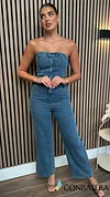 Jazzy Blue Denim Strapless Wide Leg Jumpsuit