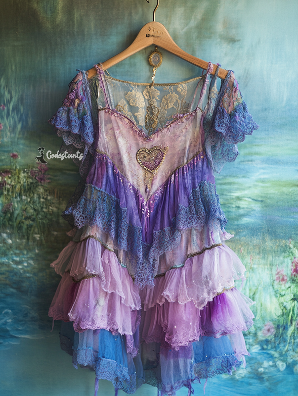 Summer Vacation Ruffle Lace Contrast Color Dress e90a