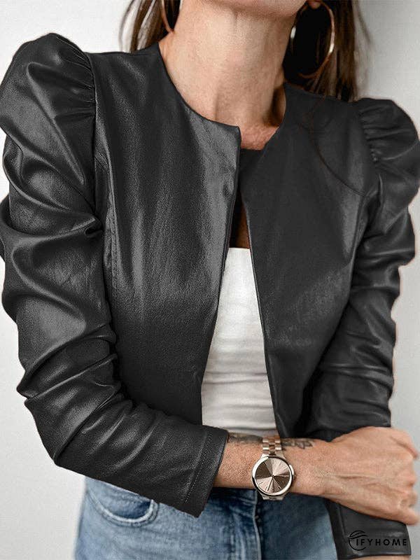 Long Sleeves Loose Pleated Solid Color Split-Joint Collarless Jackets Outerwear | IFYHOME