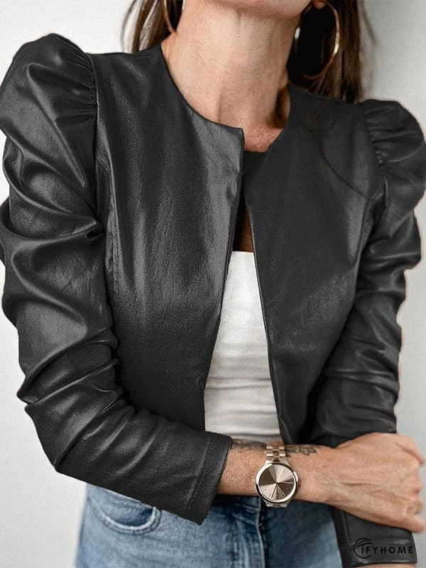 Long Sleeves Loose Pleated Solid Color Split-Joint Collarless Jackets Outerwear | IFYHOME