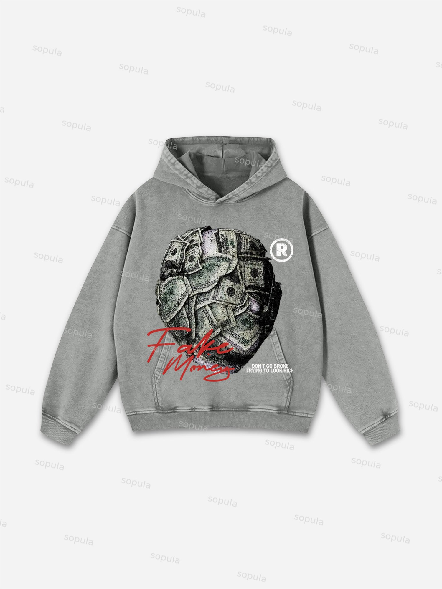 Sopula Don't Go Broke Trying To Look Rich Graphic Washed Oversized Hoodie