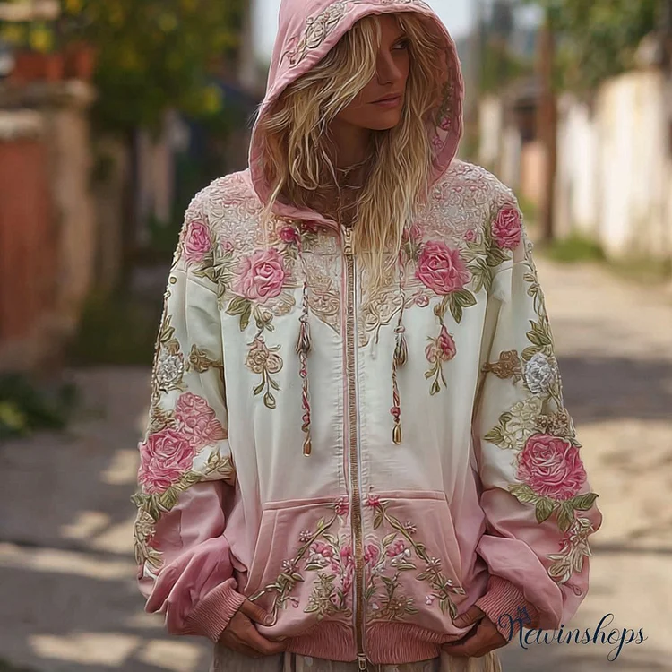 Women's Vintage Three-dimensional Floral Pattern Hoodie