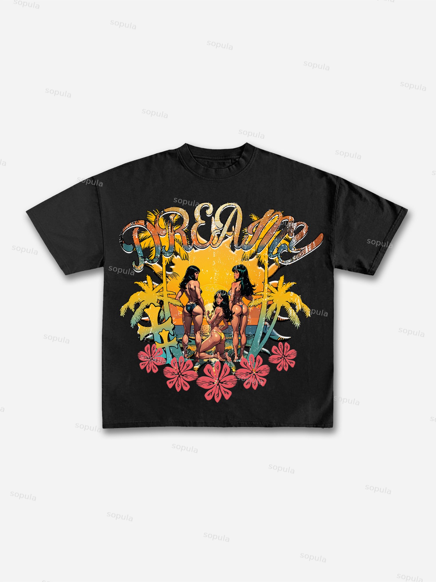 Sopula Vacation Suit Casual Beauty Print Cotton T-shirt