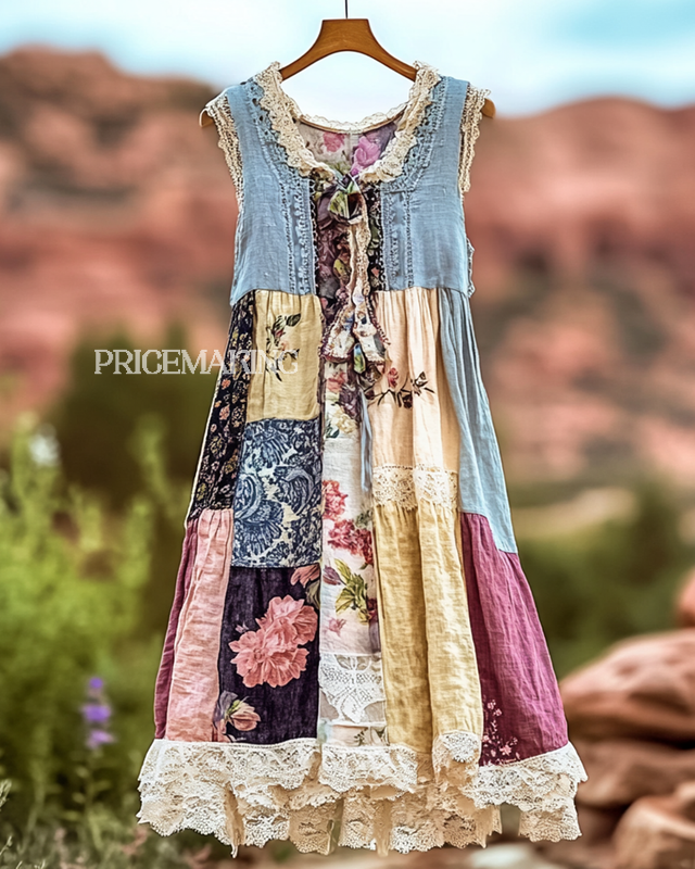 Vintage Floral Lace Patchwork Dress 7e80