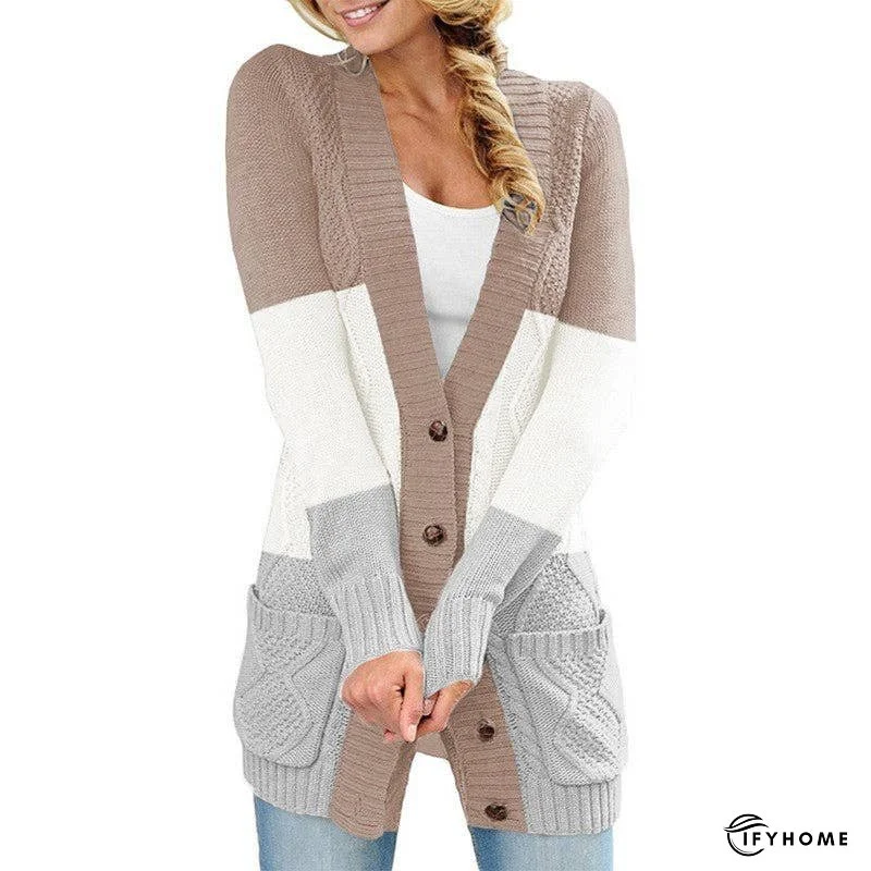 Contrasting Striped Open Front Twist Flower Mid-Length Sweater | IFYHOME